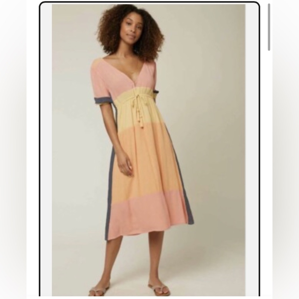 O’Neill Midi Dress Lined Phaedra Color Block Sleeve Tiered.